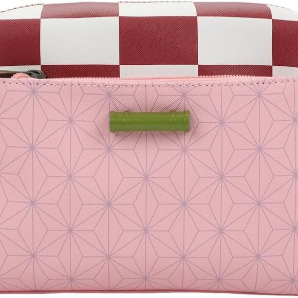 Demon Slayer Nezuko Metal Badge Women's Pink Crossbody Handbag - Picture 1 of 9